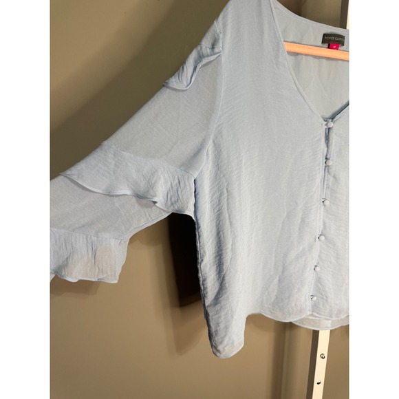 Vince Camuto Light Blue Ruffle Long Sleeve Chiffon Blouse M NWT Button Front - Picture 5 of 10